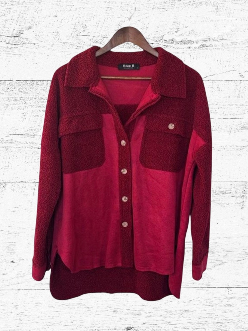 Blue B Women's Two-Tone Red Teddy Shacket